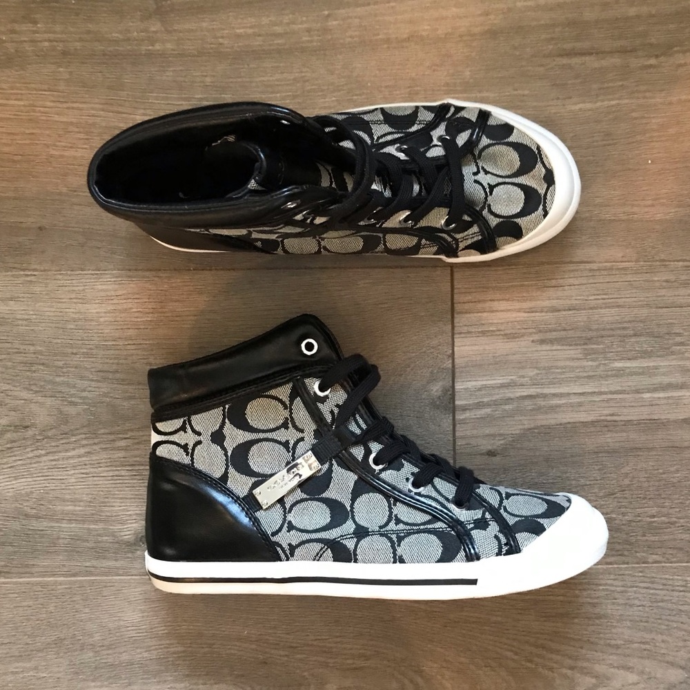 Vintage Coach CC Monogram Black Gray White Mid Sneaker Size 8